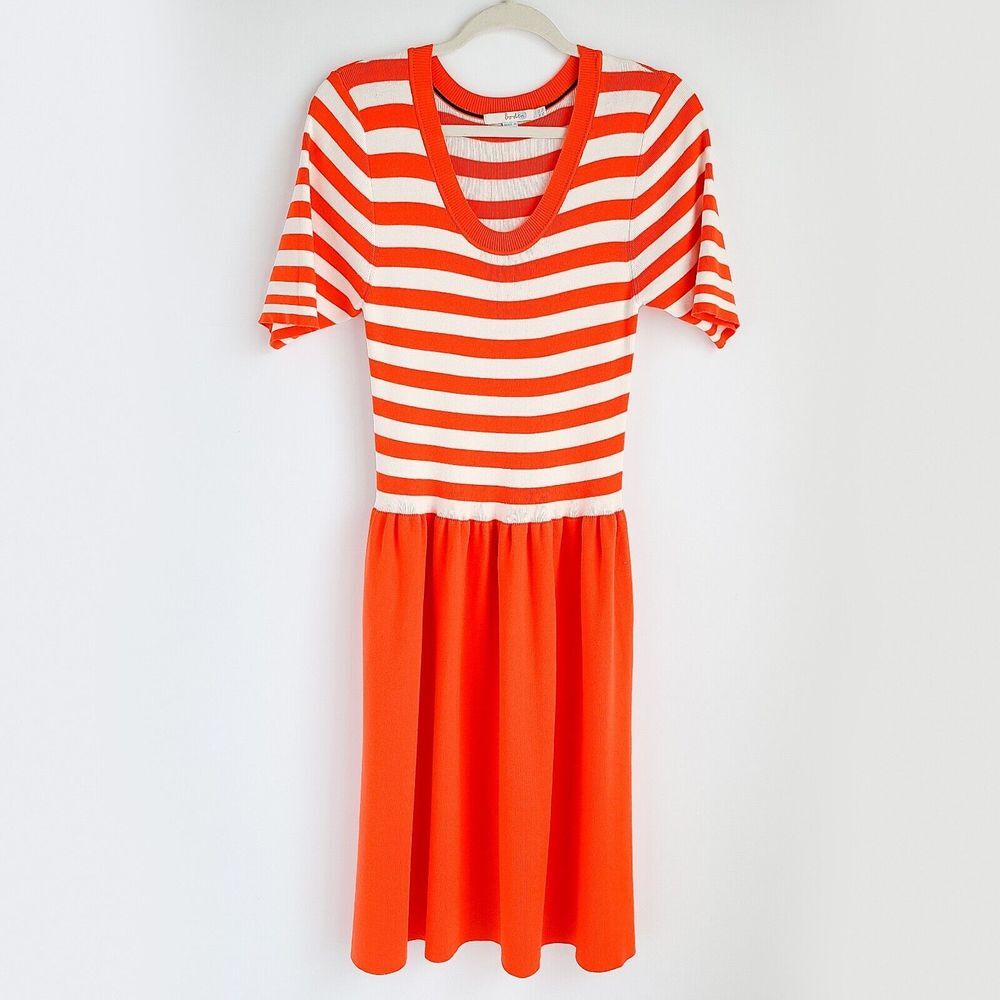 Boden Mollie Striped Sweater Dress Womens 16L Short Sleeve Orange/White